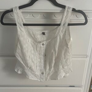 Zara White Eyelet Button-Up Crop Top